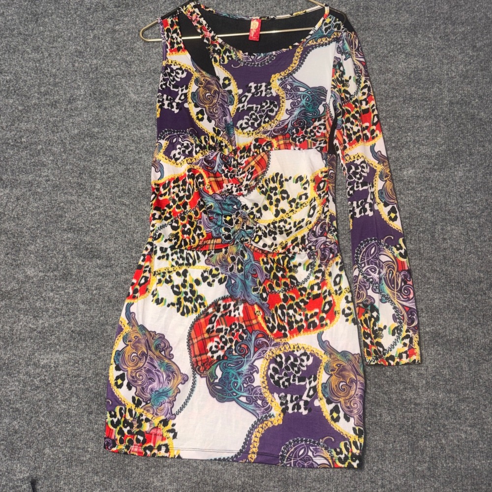 Apple Bottoms Mini Dress Womens Size L
Multicolor One Shoulder Leopard Chain Y2K